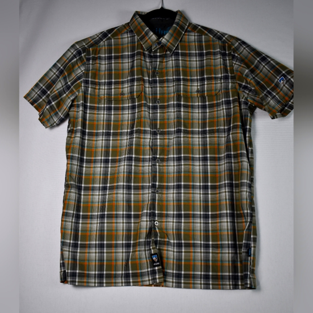 Kühl Mountain Grow Men's Elüxur Short Sleeve Plaid Button Up Shirt Size Medium